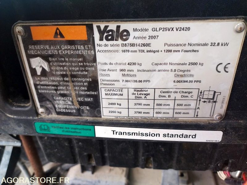 Chariot Élévateur YALE GLP25VX (2007) - Pour Pièces ou Réparation - Carretilla elevadora de gas: foto 2 Chariot Élévateur YALE GLP25VX (2007) - Pour Pièces ou Réparation - Carretilla elevadora de gas: foto 2
