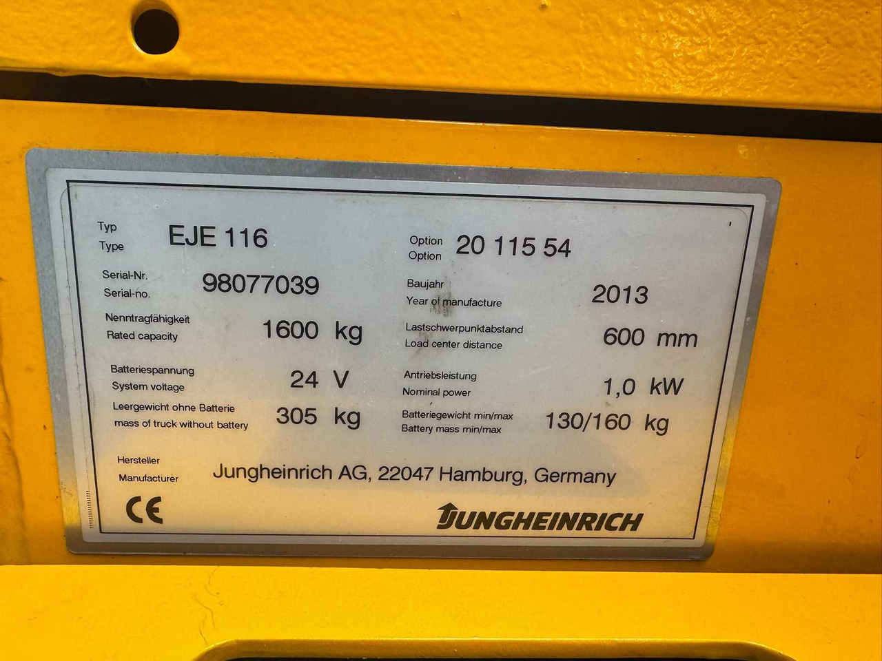Carretilla elevadora 10/2024 SERVICE+UVV 10/2026 JUNGHEINRICH EJE116 1,600KG PALLET TRUCK ANT 2,198 HOURS: foto 15