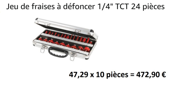 10 Jeux de fraises à défoncer 1/4" TCT 24 pcs - Herramienta/ Equipo: foto 1 10 Jeux de fraises à défoncer 1/4" TCT 24 pcs - Herramienta/ Equipo: foto 1