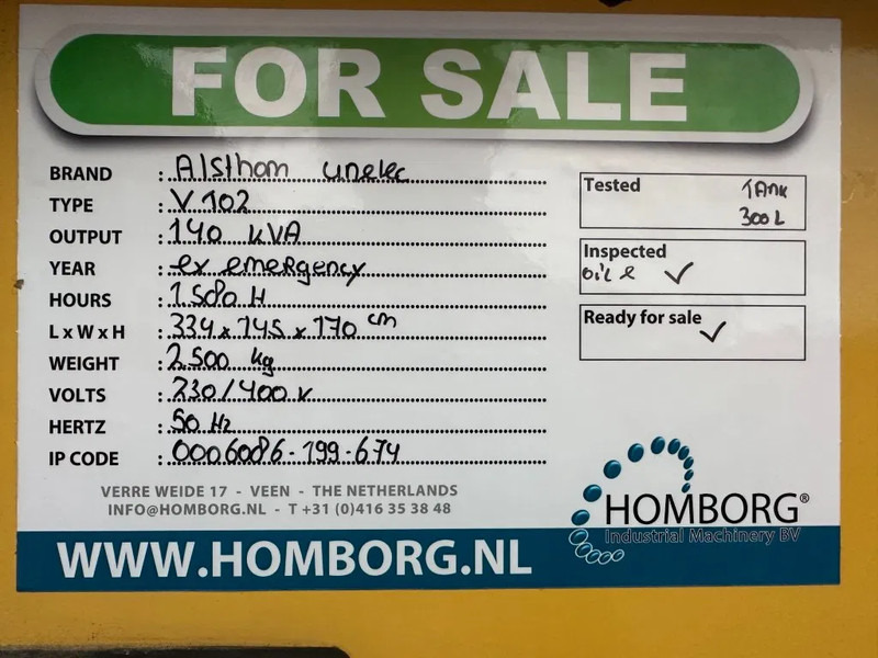 Generador industriale Alsthom V102 unelec 140 kVA generatorset ex Emergency Noodstroom Aggregaat: foto 15