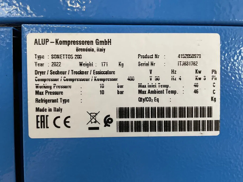 Alup Sonetto 5 - 200 Elektrische Schroefcompressor 4 kW 470 L/Min 10 Bar op ketel - Compresor de aire: foto 3 Alup Sonetto 5 - 200 Elektrische Schroefcompressor 4 kW 470 L/Min 10 Bar op ketel - Compresor de aire: foto 3