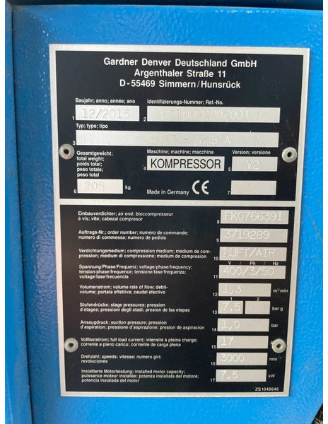 Compresor de aire Compair L07 - 7,5A Schroefcompressor 750L/min als nieuw!: foto 9