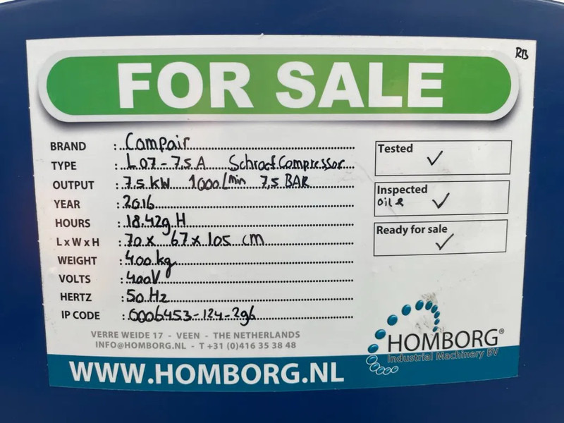 Compresor de aire Compair L07 - 7,5A Schroefcompressor 750L/min als nieuw!: foto 10