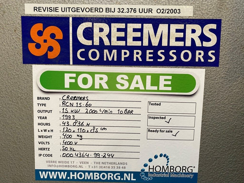 Compresor de aire Creemers RCN 15-60 15 kW 2000 L / min 10 Bar Elektrische Schroefcompressor: foto 15