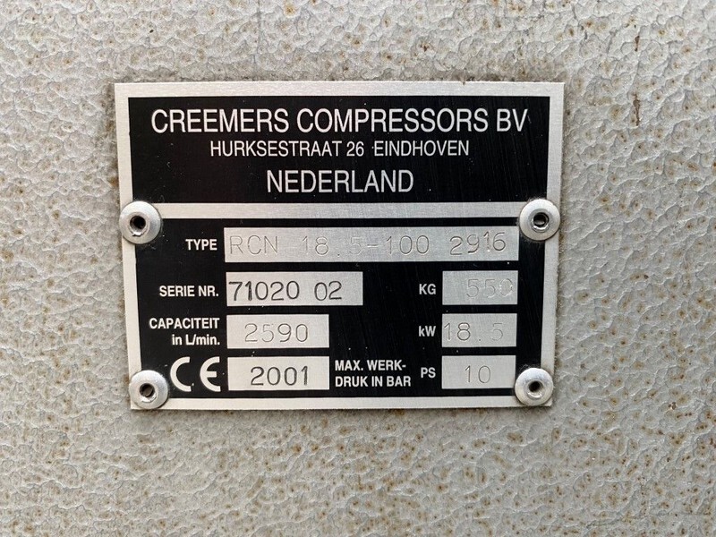 Creemers RCN 18.5-100 18.5 kW 2590 L / min 10 Bar Silent Elektrische Schroefcompressor - Compresor de aire: foto 3 Creemers RCN 18.5-100 18.5 kW 2590 L / min 10 Bar Silent Elektrische Schroefcompressor - Compresor de aire: foto 3