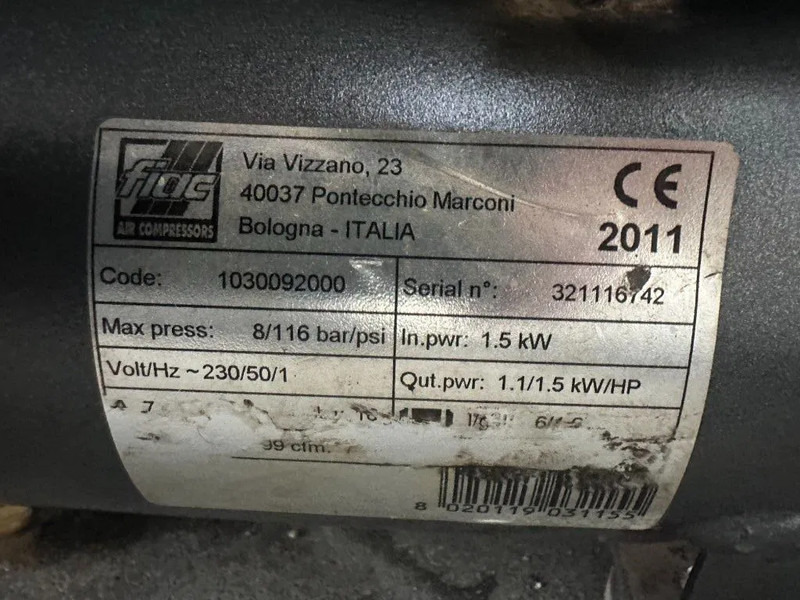 Fiac Airmec ECU Olievrije Elektrische Zuigercompressor 1.5 PK 205 L / min 8 Bar - Compresor de aire: foto 3 Fiac Airmec ECU Olievrije Elektrische Zuigercompressor 1.5 PK 205 L / min 8 Bar - Compresor de aire: foto 3