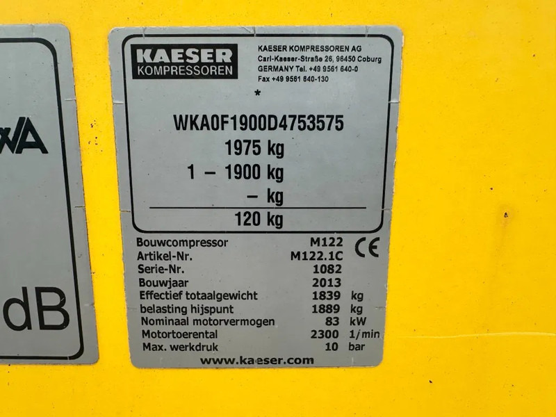 Kaeser M122 Deutz 11.1 m3 / min 10 Bar 83 kW Mobiele Diesel Compressor - Compresor de aire: foto 3 Kaeser M122 Deutz 11.1 m3 / min 10 Bar 83 kW Mobiele Diesel Compressor - Compresor de aire: foto 3