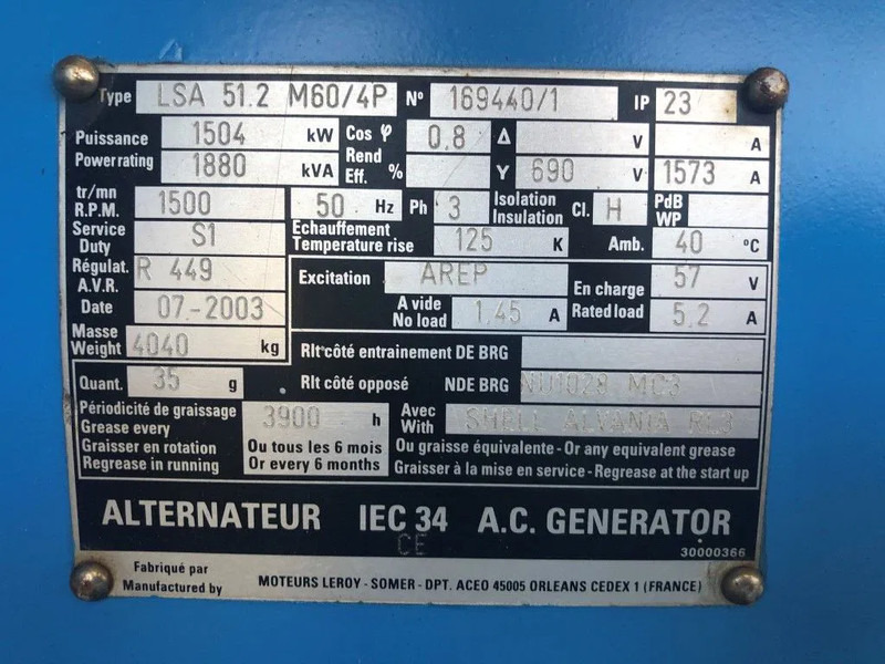 Leroy Somer SDMO 1880 kVA generatordeel SDMO 1880 kVA generatordeel op frame - Generador industriale: foto 4 Leroy Somer SDMO 1880 kVA generatordeel SDMO 1880 kVA generatordeel op frame - Generador industriale: foto 4