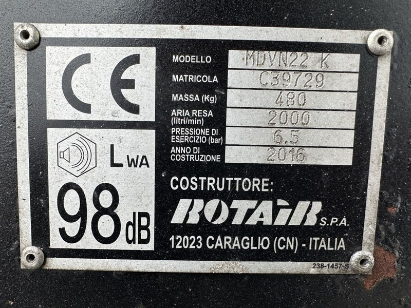 Rotair MDVN 22 K Kubota 2000 L / min 6.5 Bar Mobiele Diesel Compressor as New ! - Compresor de aire: foto 4 Rotair MDVN 22 K Kubota 2000 L / min 6.5 Bar Mobiele Diesel Compressor as New ! - Compresor de aire: foto 4