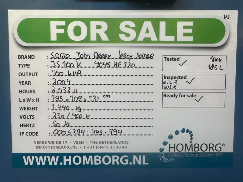 Generador industriale SDMO JS100K John Deere Leroy Somer 100 kVA generatorset: foto 17