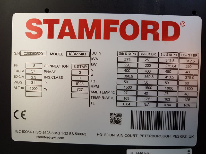 Generador industriale nuevo Volvo 275 kVA TAD 734 GE Stamford Supersilent generatorset New !: foto 14