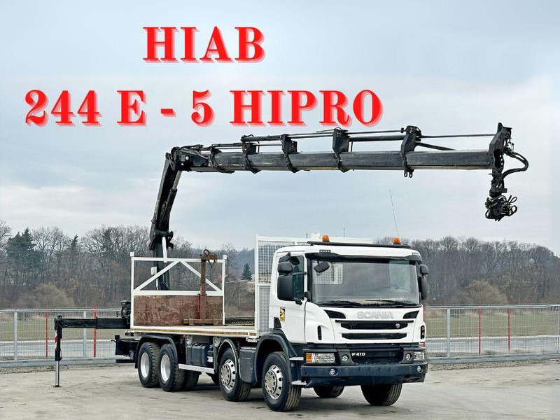 Scania P 410*PLATFORM 7,00m*HIAB 244 E-5 HIPRO+FUNK/8x4 - Camión caja abierta, Camión grúa: foto 1 Scania P 410*PLATFORM 7,00m*HIAB 244 E-5 HIPRO+FUNK/8x4 - Camión caja abierta, Camión grúa: foto 1