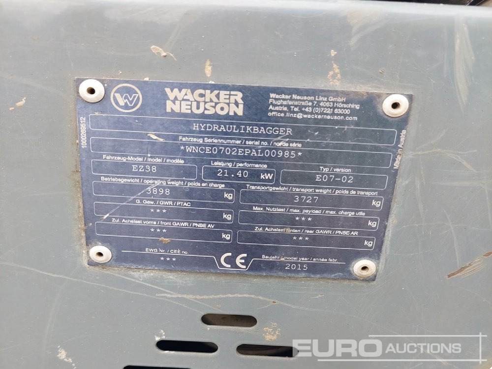 2015 Wacker Neuson EZ38 - Miniexcavadora: foto 5 2015 Wacker Neuson EZ38 - Miniexcavadora: foto 5