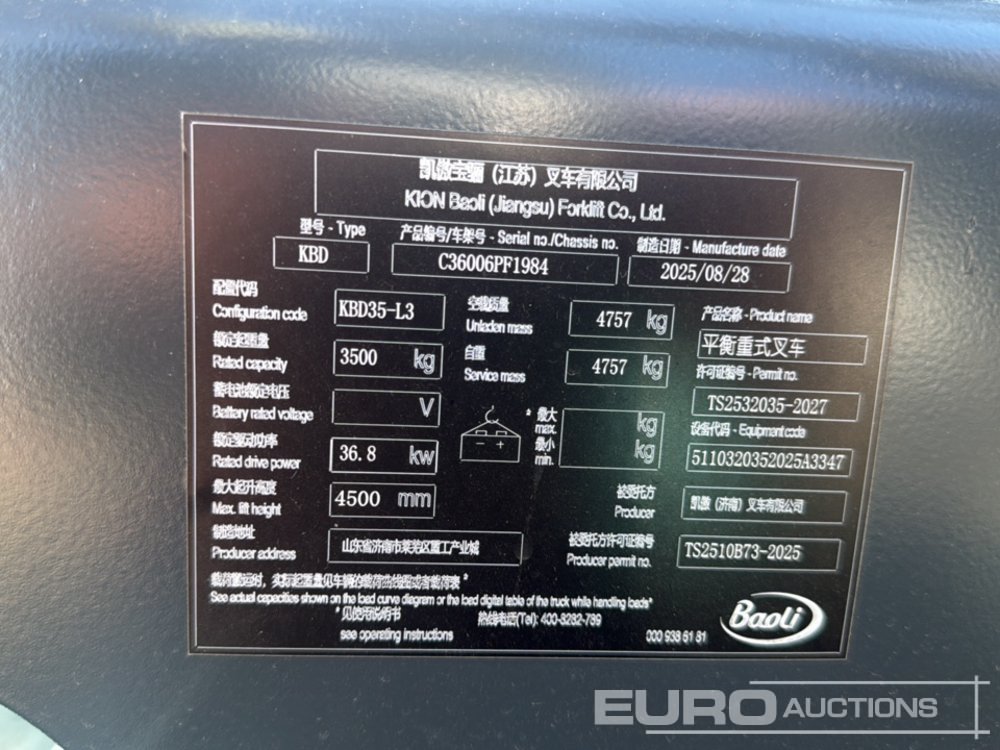 Carretilla elevadora Unused 2025 Baoli KBD35: foto 30