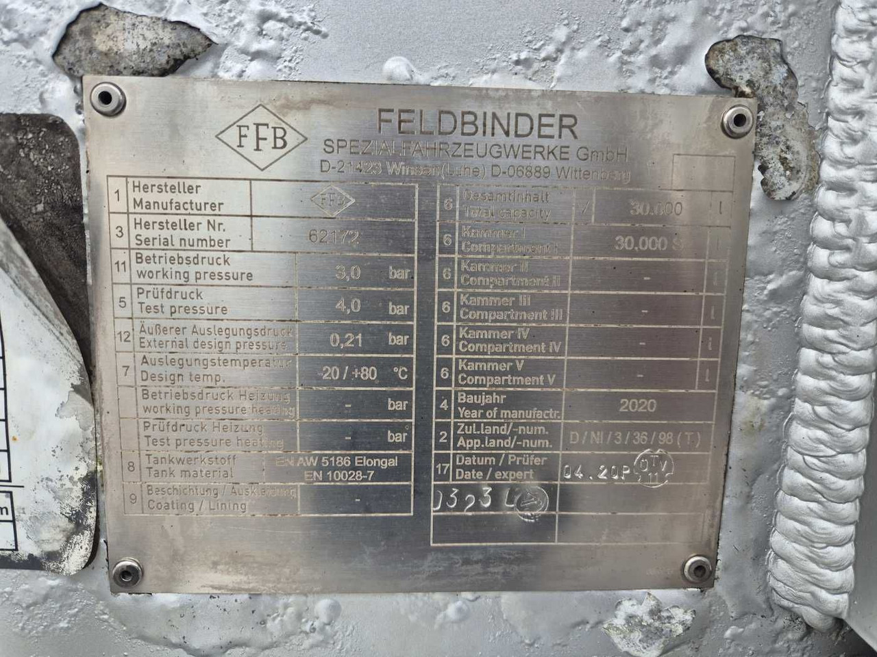 Semirremolque cisterna Feldbinder TSA 30.3 Gefahrgut ADR, 1 Kammer 30.000 Liter: foto 14