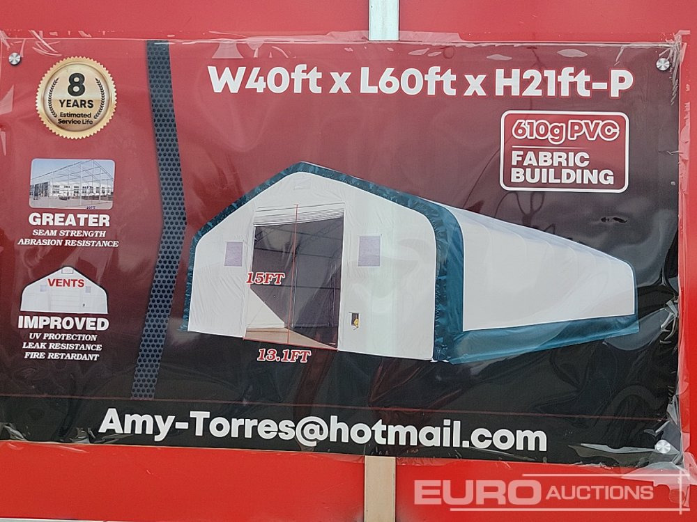 Unused 2025 60' x 40' x 21' PVC Peak Storage Shelter (Cannot Be Reconsigned) - Contenedor marítimo: foto 1 Unused 2025 60' x 40' x 21' PVC Peak Storage Shelter (Cannot Be Reconsigned) - Contenedor marítimo: foto 1