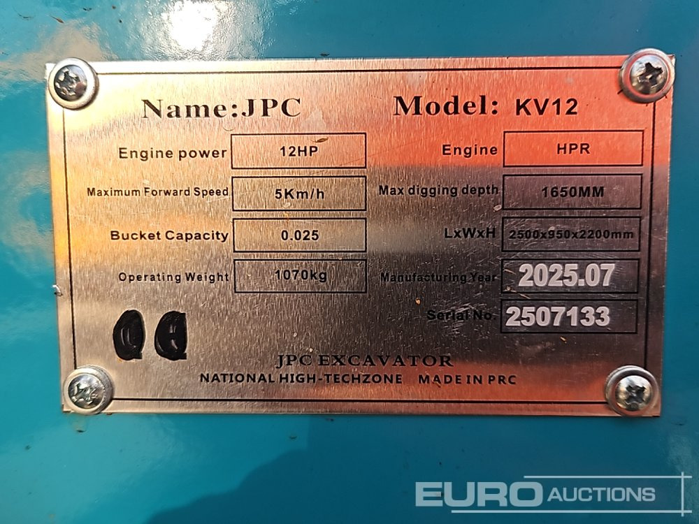 Miniexcavadora Unused 2025 JPC KV12: foto 34