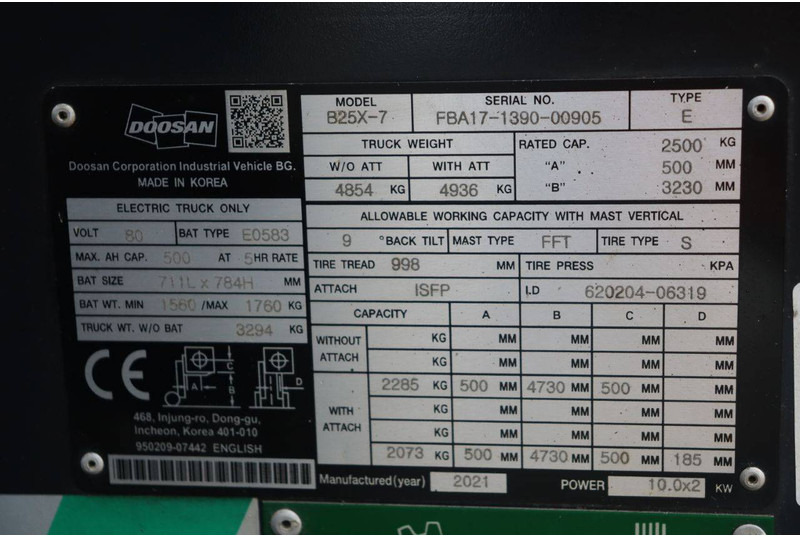 Carretilla elevadora eléctrica Doosan B25X-7: foto 15