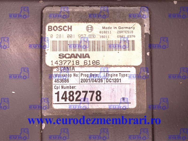 CALCULATOR MOTOR SCANIA 1482778, 0281001957, 1482460 - Unidad de control para Camión: foto 2 CALCULATOR MOTOR SCANIA 1482778, 0281001957, 1482460 - Unidad de control para Camión: foto 2