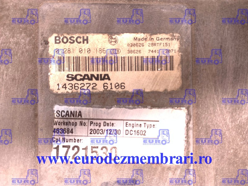 CALCULATOR MOTOR SCANIA 1721530, 0281010186, 1753032, 1769372, 1788608 - Unidad de control para Camión: foto 2 CALCULATOR MOTOR SCANIA 1721530, 0281010186, 1753032, 1769372, 1788608 - Unidad de control para Camión: foto 2