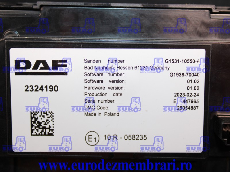 ELEMENT BORD COMANDA CLIMA DAF XF XG 2324190, 2295570 - Salpicadero para Camión: foto 4 ELEMENT BORD COMANDA CLIMA DAF XF XG 2324190, 2295570 - Salpicadero para Camión: foto 4